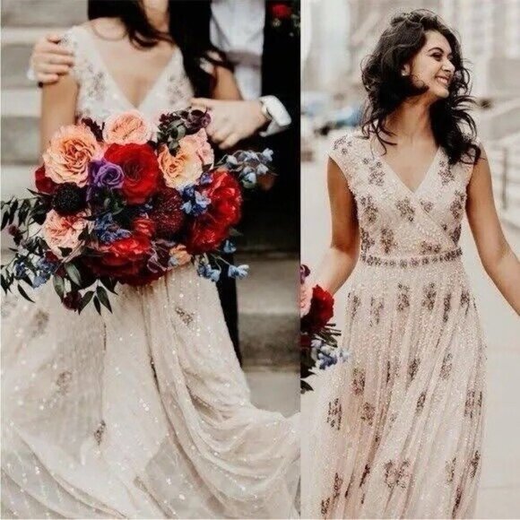 MAC DUGGAL Plus Size 24 Beige 93575 Embellished A-Line Evening Gown Dress $998 - Picture 1 of 16